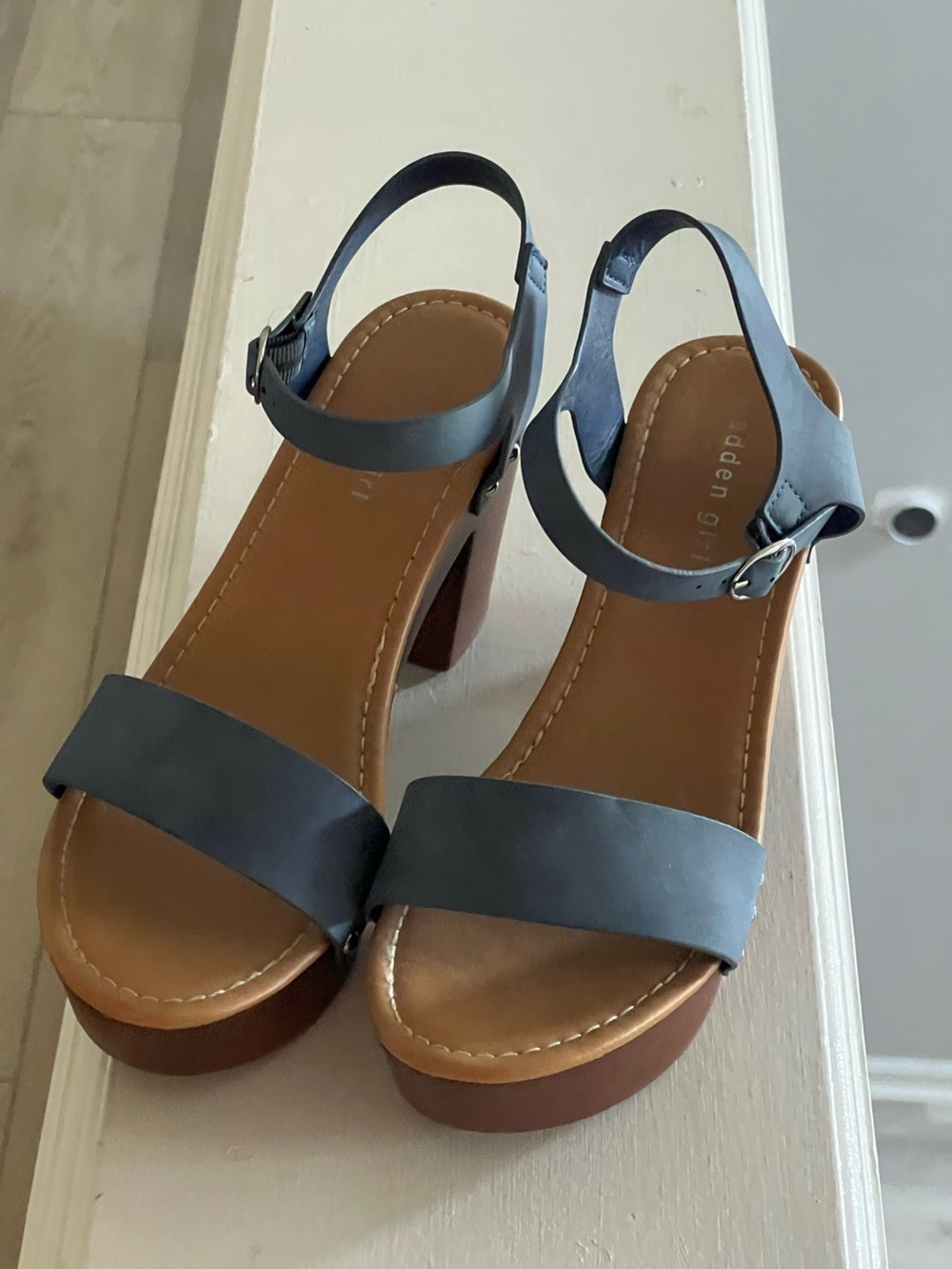 Madden Girl Navy Platform Ankle-Strap Heels
